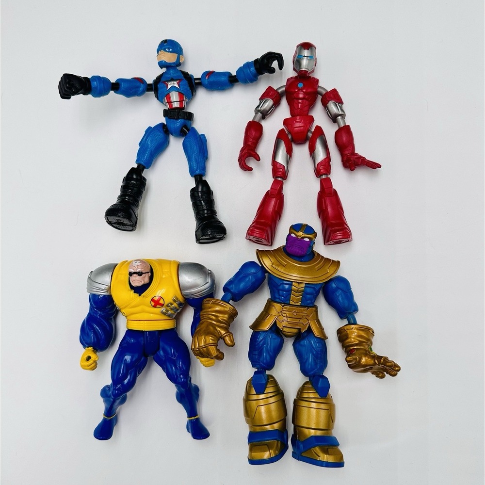 Lot of 4 Marvel Bend & Flex Captain America, Ironman, Thanos & X-Men Strong Guy